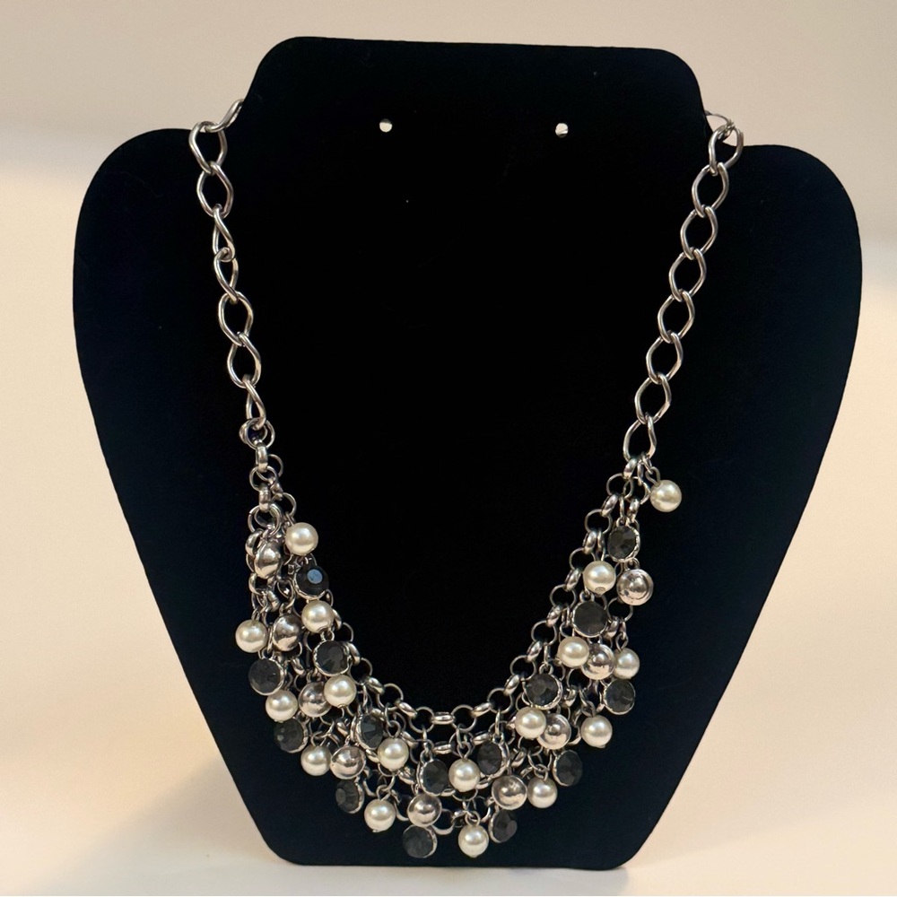 New York & Company Silver and Pearl Necklace